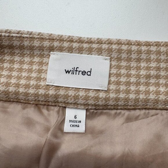 Aritzia Wilfred High Waisted Button Up Plaid Tai Skirt Beige Check Size 6 - Picture 4 of 5